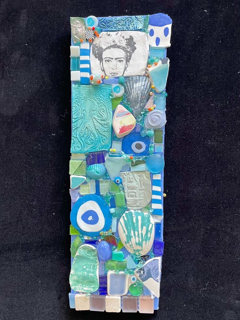 Handmade Polymer Clay Mosaic Art “Seaside “Polymer Clay Original On Wood  12”x 4